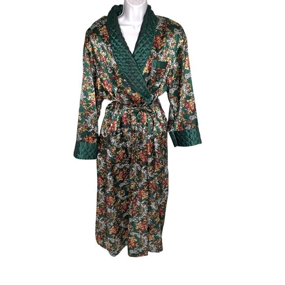 Victorias Secret Vintage Gold Label Long Belted Floral Robe Quilted Collar M/L - Picture 1 of 10